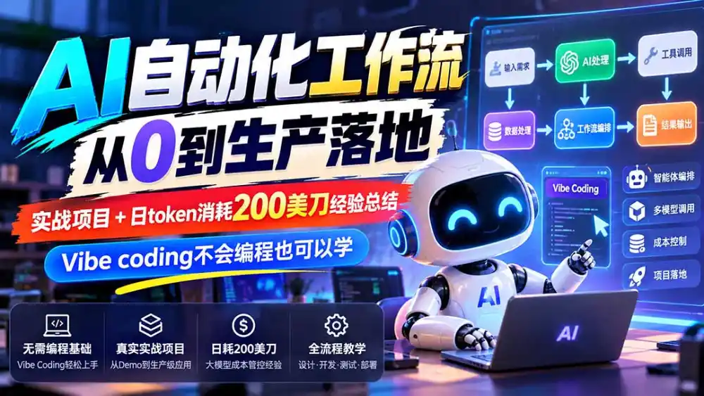 【无水印】AI自动化工作流从0到生产落地，实战项目+日token消耗200美刀经验总结，Vibe coding不会编程也可以学-豌豆轻创