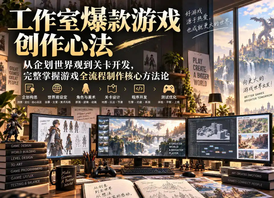 工作室爆款游戏创作心法｜从企划世界观到关卡开发，完整掌握游戏全流程制作核心方法论-豌豆轻创