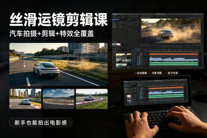 大叔丝滑运镜剪辑课，汽车拍摄+剪辑+特效全覆盖，新手也能拍出电影感-豌豆轻创