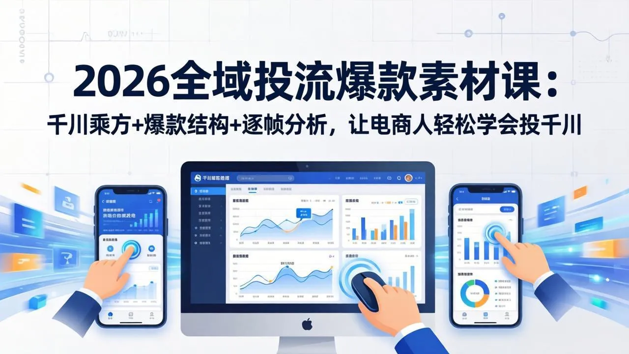 2026全域投流爆款素材课：千川乘方+爆款结构+逐帧分析，让电商人轻松学会投千川-豌豆轻创