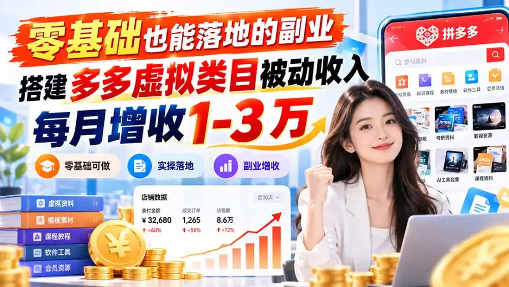 零基础也能落地的副业，搭建多多虚拟类目被动收入，每月增收 1-3 万-豌豆轻创