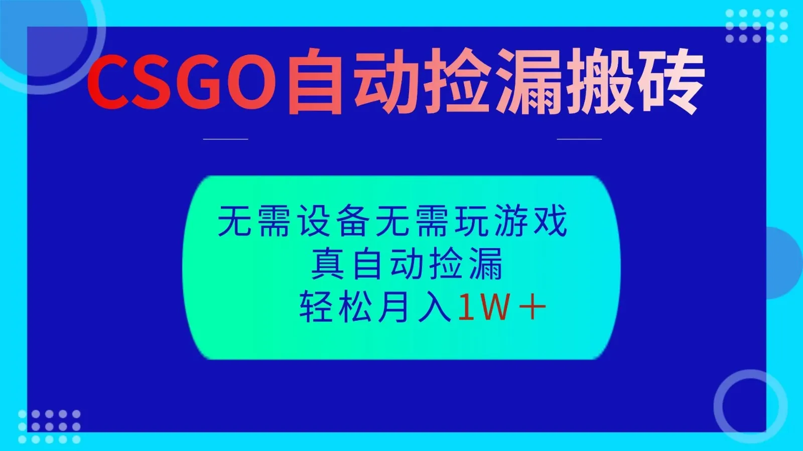 CSGO自动捡漏搬砖，当天操作当天见结果，无需了解游戏，包教包会包落地-轻创
