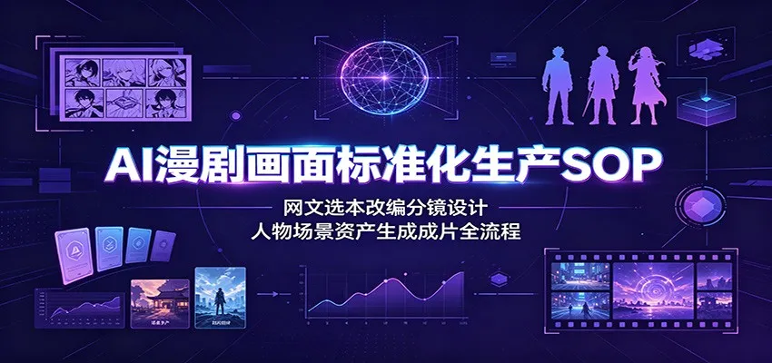 AI漫剧画面标准化生产SOP：网文选本改编分镜设计，人物场景资产生成成片全流程-豌豆轻创