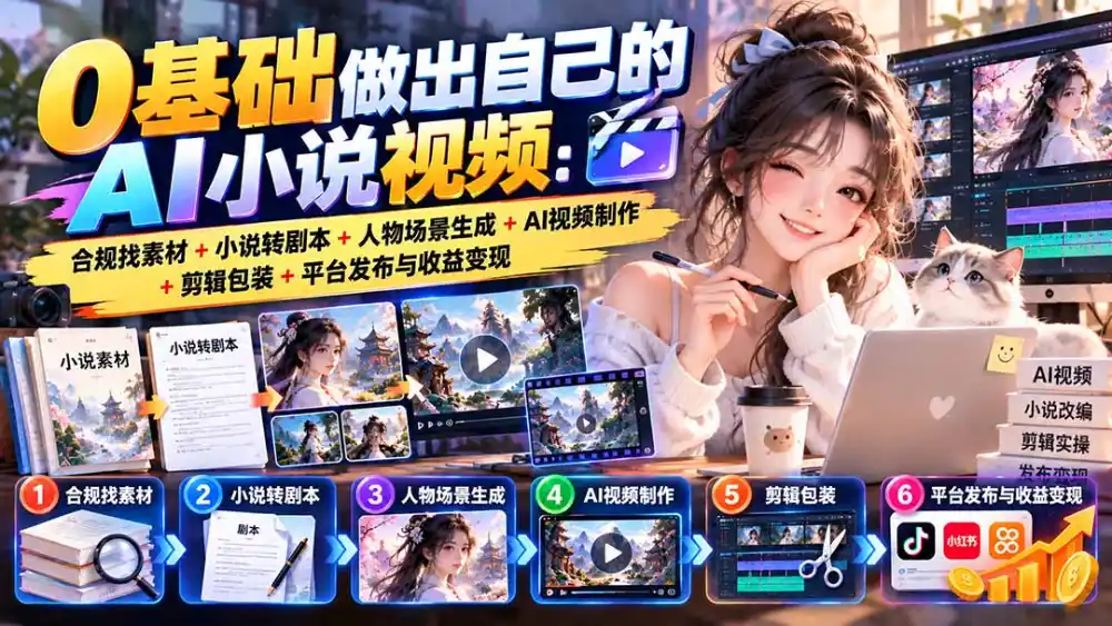 0基础做出自己的AI小说视频：合规找素材+小说转剧本+人物场景生成+AI视频制作+剪辑包装+平台发布与收益变现-豌豆轻创