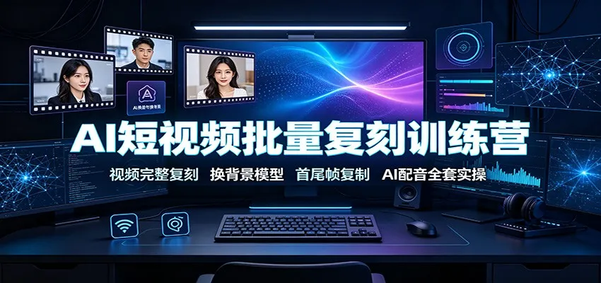 AI短视频批量复刻训练营：视频完整复刻，换背景模型、首尾帧复制、AI配音全套实操-豌豆轻创