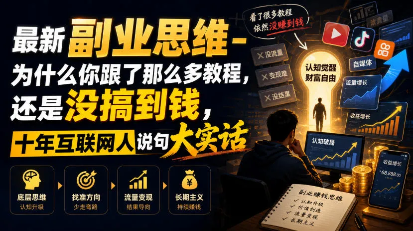 最新副业思维-为什么你跟了那么多教程,还是没搞到钱,十年互联网人说句大实话【揭秘】-豌豆轻创