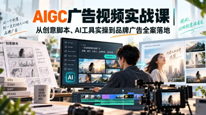 AIGC广告视频实战课|从创意脚本、AI工具实操到品牌广告全案落地-豌豆轻创