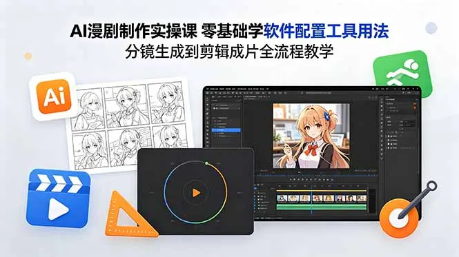 AI漫剧制作实操课 零基础学软件配置工具用法 分镜生成到剪辑成片全流程教学-豌豆轻创