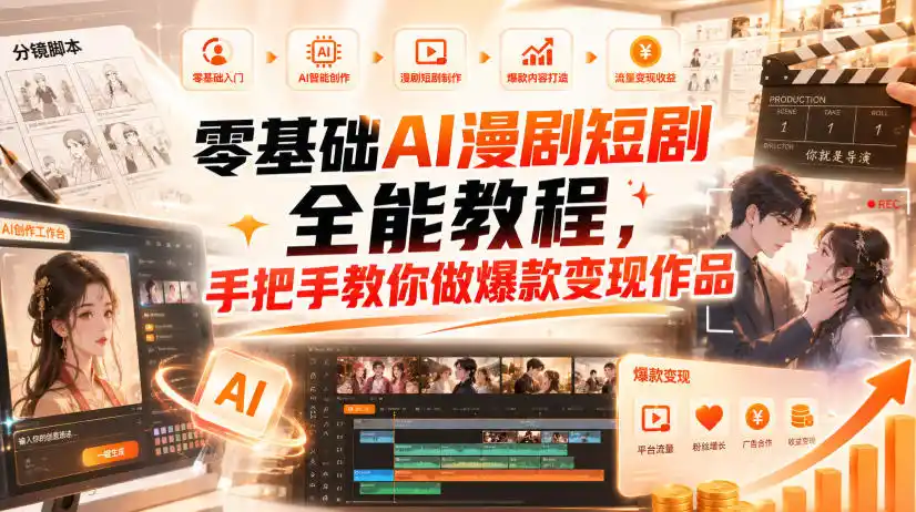 零基础AI漫剧短剧全能教程，从AI智能体搭建、文案脚本分镜、多平台AI生视频、剪映精修，覆盖全题材创作，手把手教你做爆款变现作品-豌豆轻创