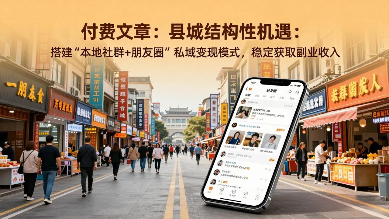 付费文章：县城结构性机遇：搭建“本地社群+朋友圈”私域变现模式，稳定获取副业收入-豌豆轻创