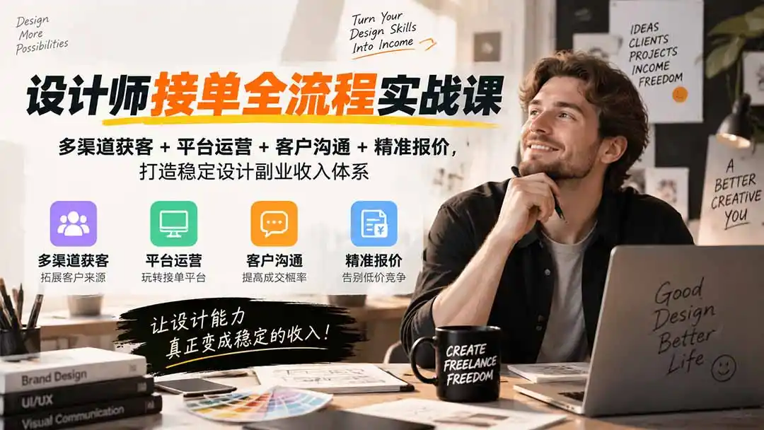 设计师接单全流程实战课-无水印|多渠道获客+平台运营+客户沟通+精准报价,打造稳定设计副业收入体系-豌豆轻创