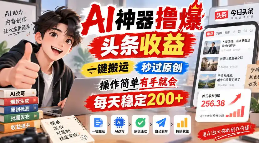 AI神器撸爆头条收益,一键搬运,秒过原创,操作简单有手就会,每天稳定200+【揭秘】-豌豆轻创