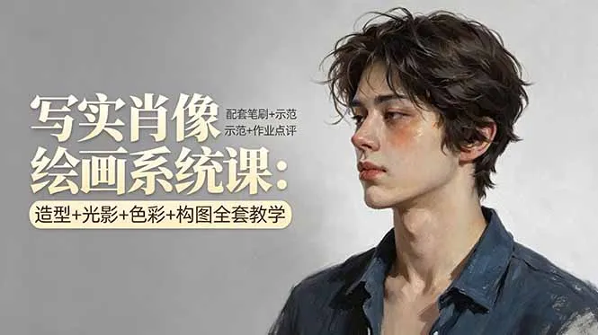 写实肖像绘画系统课：造型+光影+色彩+构图全套教学，配套笔刷+示范+作业点评-豌豆轻创