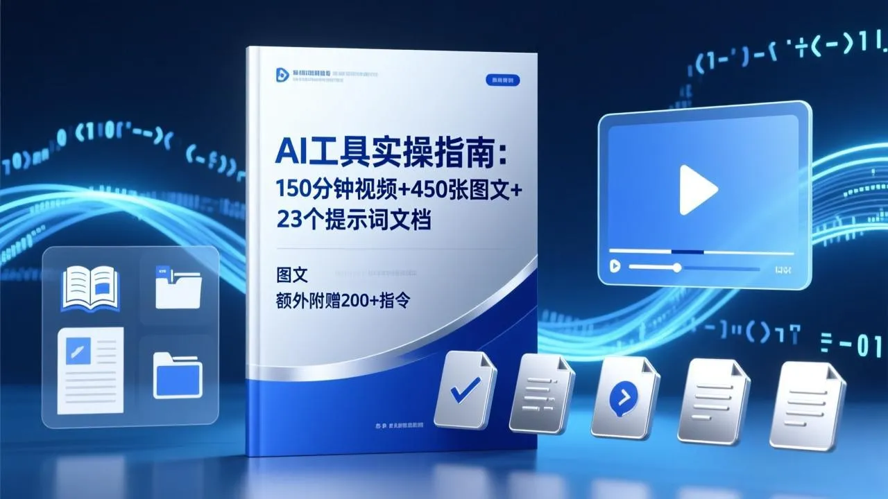 AI工具实操指南：150分钟视频+450张图文+23个提示词文档，额外附赠200+指令-豌豆轻创