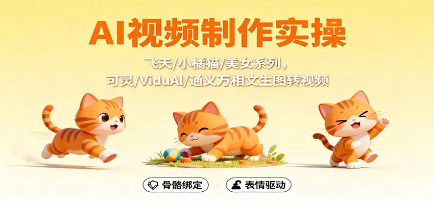 AI视频制作实操，飞天/小橘猫/美女系列，可灵/ViduAl/通义万相文生图转视频-轻创