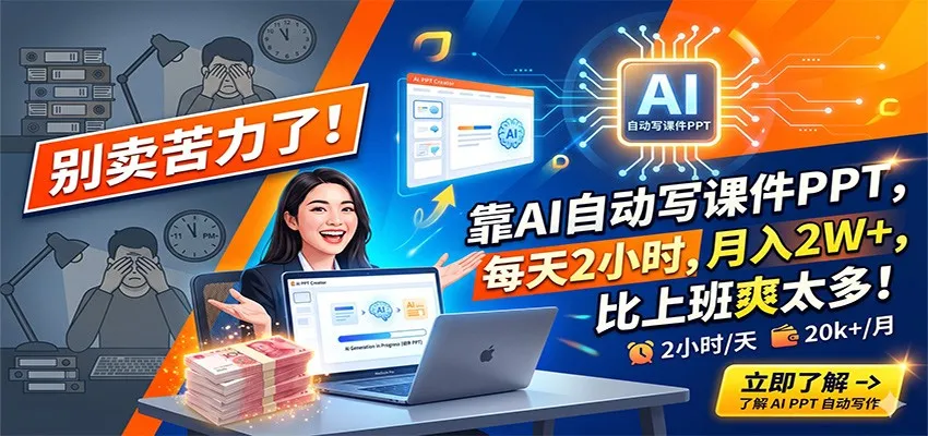 别卖苦力了！靠AI自动写课件PPT，每天2小时，月入2W+，比上班爽太多！-豌豆轻创