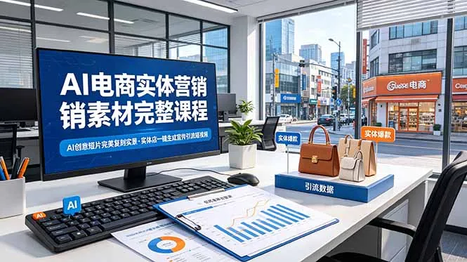 AI电商实体营销素材完整课程，AI创意短片完美复刻实景，实体店一键生成宣传引流短视频-豌豆轻创