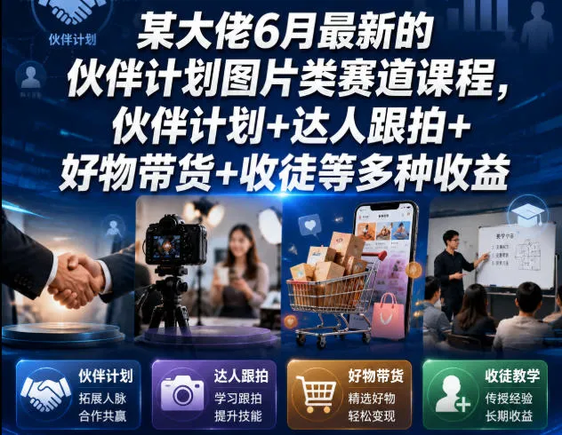 某大佬6月最新的伙伴计划图片类赛道课程，伙伴计划+达人跟拍+好物带货+收徒等多种收益-豌豆轻创