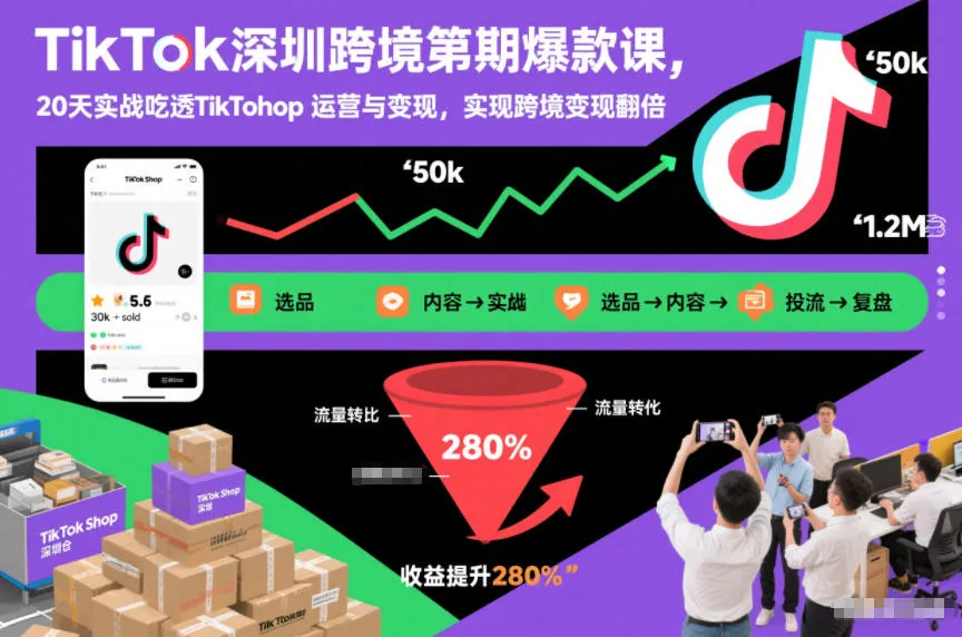 TikTok深圳跨境第2期爆款课，20天实战吃透TikTok Shop运营与变现，实现跨境变现翻倍-轻创
