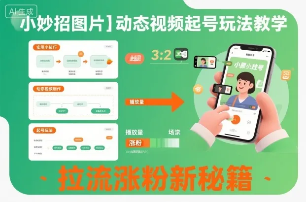 小妙招图片+动态视频起号玩法教学,拉流涨粉新秘籍-轻创