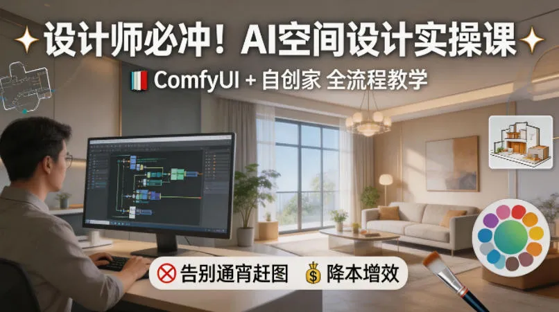 设计师必冲！AI空间设计实操课，ComfyUI+自创家全教学，告别通宵赶图，降本增效-豌豆轻创