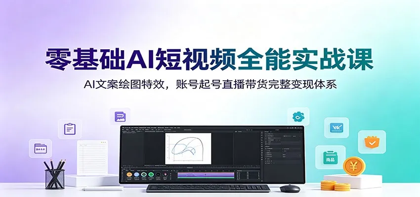零基础AI短视频全能实战课：AI文案绘图特效，账号起号直播带货完整变现体系-豌豆轻创