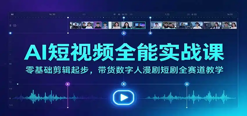 AI短视频全能实战课:零基础剪辑起步,带货数字人漫剧短剧全赛道教学-豌豆轻创
