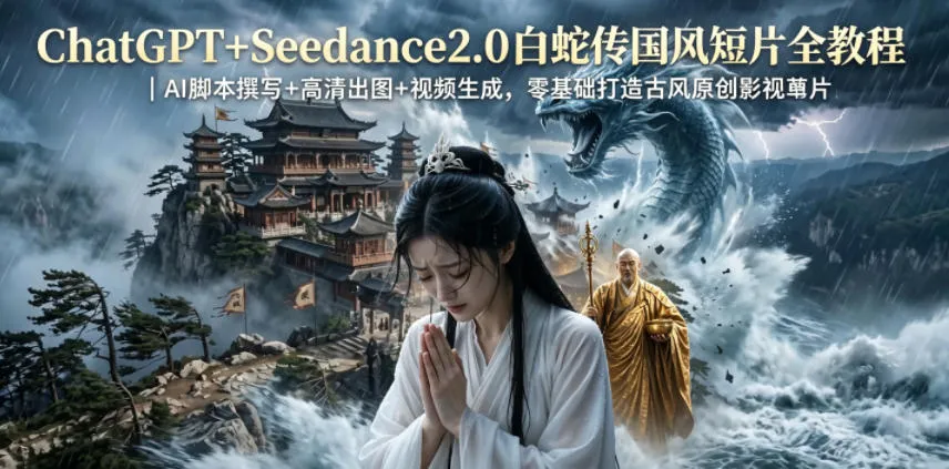 ChatGPT+Seedance2.0白蛇传国风短片全教程｜AI脚本撰写+高清出图+视频生成，零基础打造古风原创影视短片-豌豆轻创