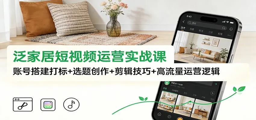 泛家居短视频运营实战课：账号搭建打标+选题创作+剪辑技巧+高流量运营逻辑-轻创