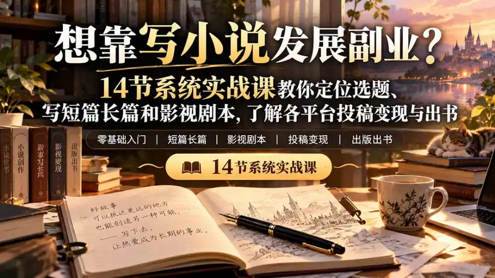 【无水印】想靠写小说发展副业？14节系统实战课教你定位选题、写短篇长篇和影视剧本，了解各平台投稿变现与出书-豌豆轻创
