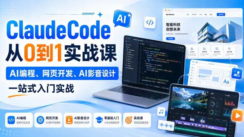 Claude Code从0到1实战课，AI编程、网页开发、AI影音设计一站式入门实战(更新)-豌豆轻创