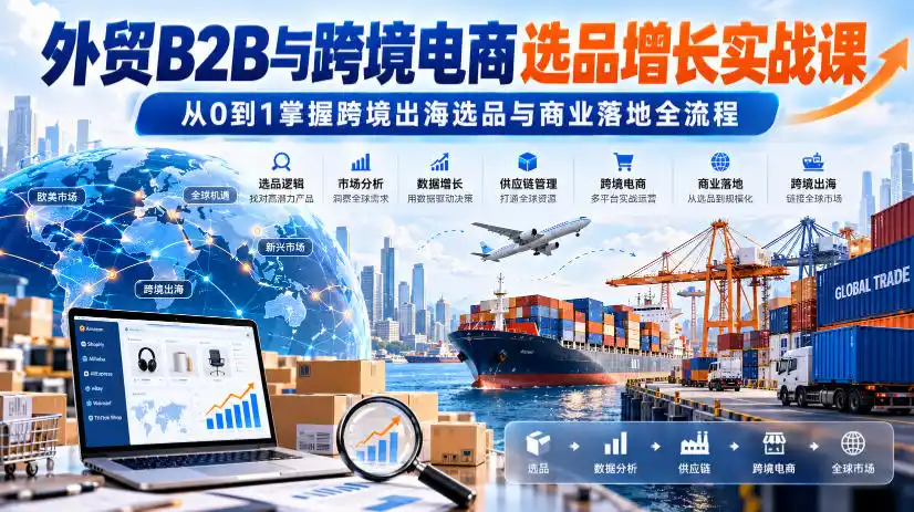 外贸B2B与跨境电商选品增长实战课，从0到1掌握跨境出海选品与商业落地全流程-豌豆轻创