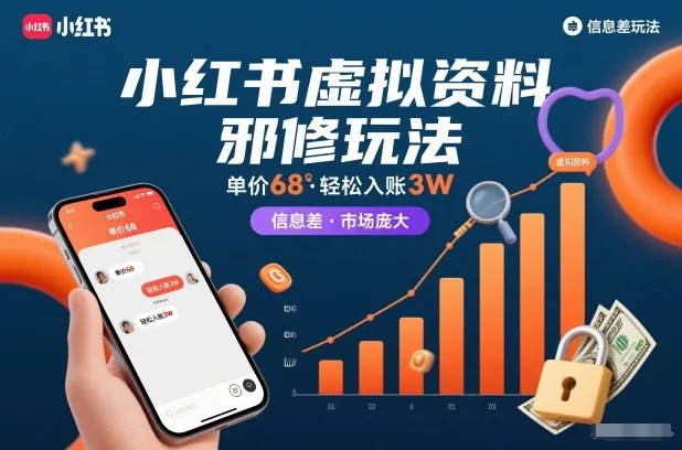 小红书虚拟资料邪修玩法，单价68，轻松入账3W，信息差玩法，市场庞大-轻创