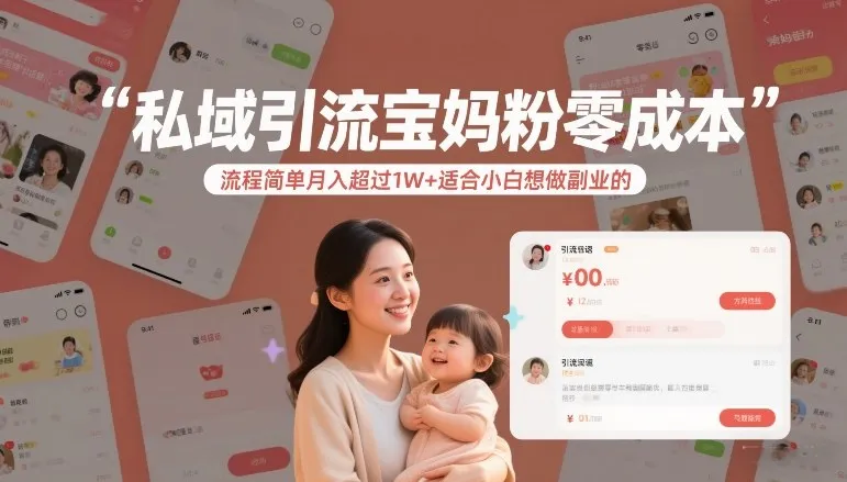 私域引流宝妈粉零成本流程简单月入超过1W+适合小白想做副业的-轻创