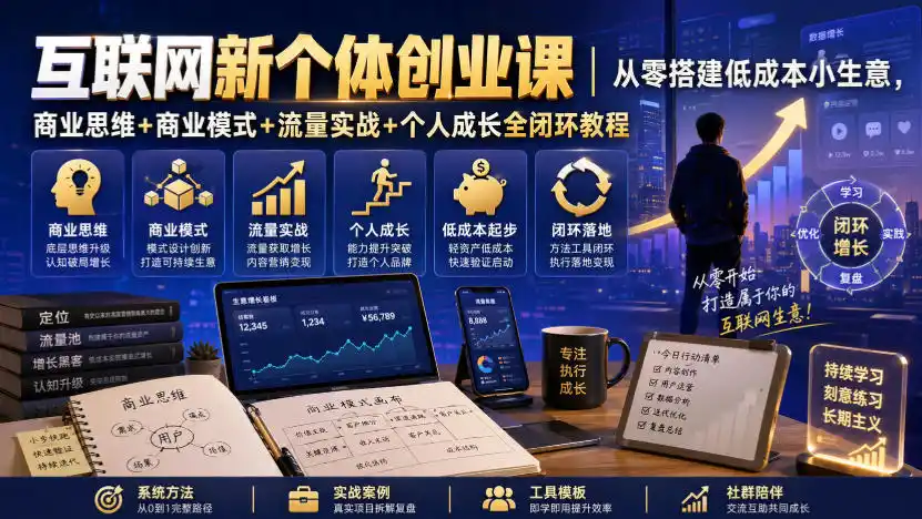 互联网新个体创业课｜从零搭建低成本小生意，商业思维+商业模式+流量实战+个人成长全闭环教程(更新0922)-豌豆轻创