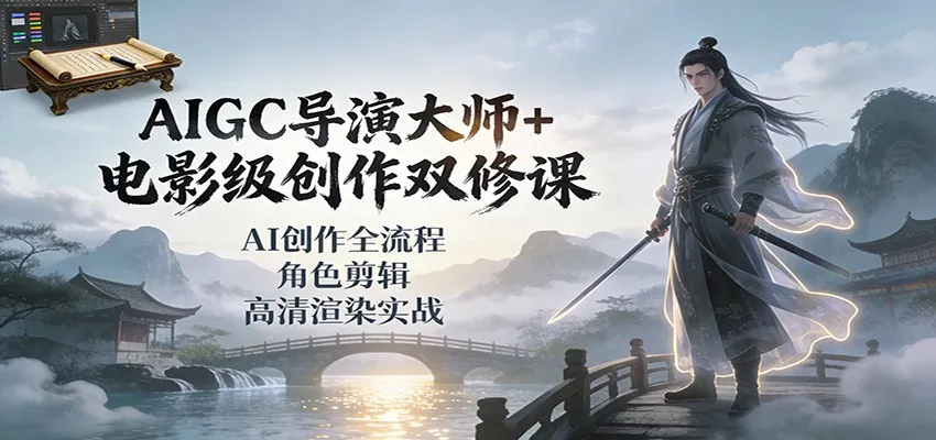 AIGC导演大师+电影级创作双修课:AI创作全流程、角色剪辑、高清渲染实战-轻创