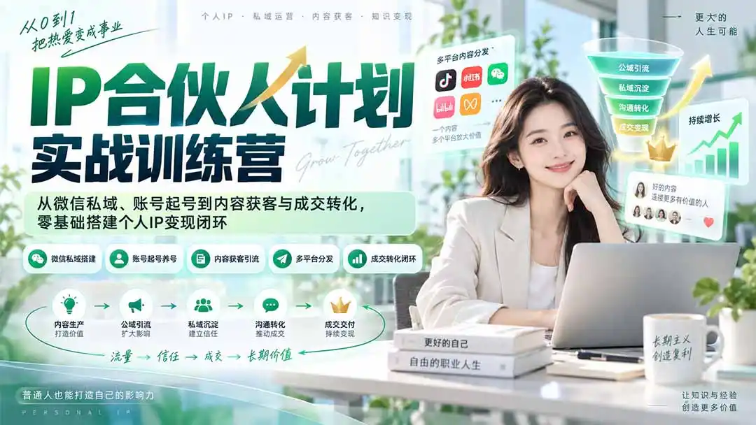 IP合伙人计划实战训练营-更新：从微信私域、账号起号到内容获客与成交转化，零基础搭建个人IP变现闭环-豌豆轻创