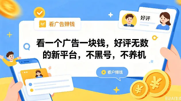 看一个广告一块钱，好评无数的新平台，不黑号，不养机，一撸几十块钱还是不错的【揭秘】-豌豆轻创