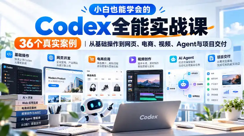 小白也能学会的Codex全能实战课｜36个真实案例，从基础操作到网页、电商、视频、Agent与项目交付-豌豆轻创