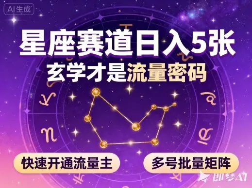 公众号星座赛道,日入5张,玄学才是流量密码,快速开通流量主,可多号批量矩阵-轻创