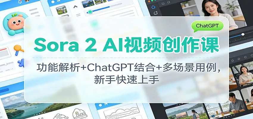 Sora 2 AI视频创作课：功能解析+ChatGPT结合+多场景用例，新手快速上手-轻创