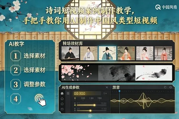 古诗词短视频案例制作教学，手把手教你用AI制作中国风类型短视频-轻创