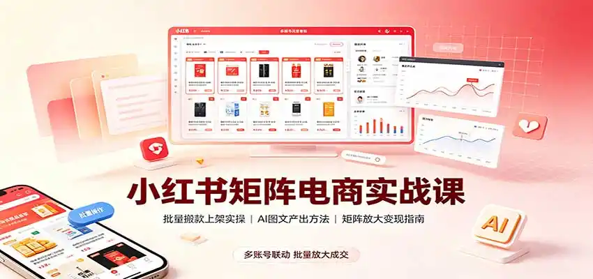 小红书矩阵电商实战课：批量搬款上架实操，AI图文产出，矩阵放大变现指南-豌豆轻创