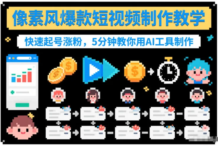 像素风爆款短视频制作教学，快速起号涨粉，5分钟教你用AI工具制作-轻创