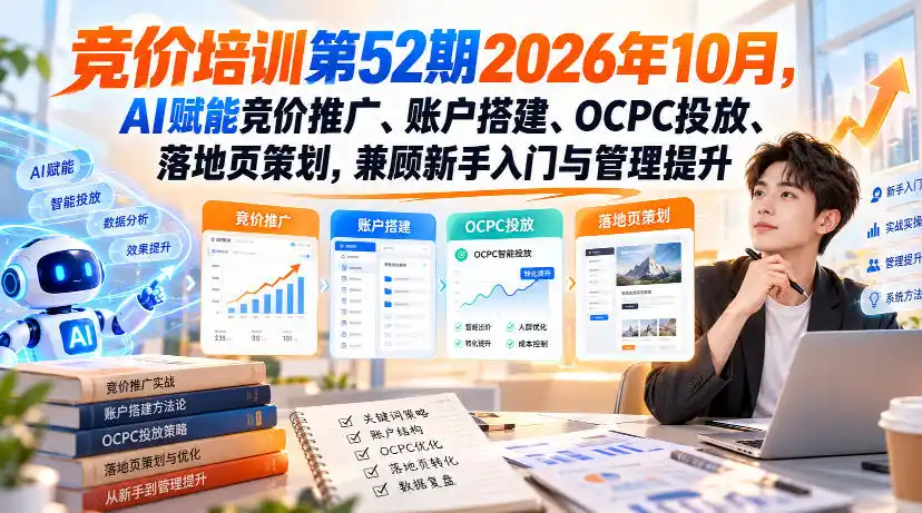 【无水印】竞价培训第52期2026年10月，AI赋能竞价推广、账户搭建、OCPC投放、落地页策划，兼顾新手入门与管理提升-豌豆轻创