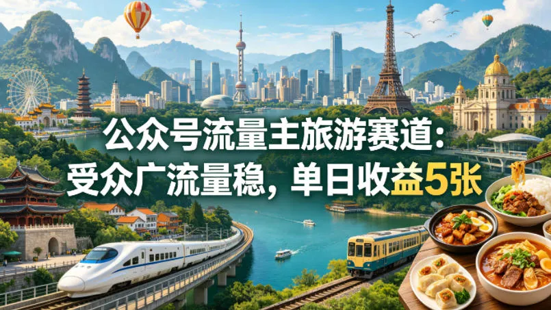 公众号流量主之旅游赛道，受众广+流量稳，平均单日收益5张+-豌豆轻创