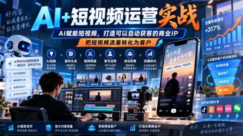 AI+短视频运营实战，AI赋能短视频，打造可以自动获客的商业IP，把短视频流量转化为客户-豌豆轻创