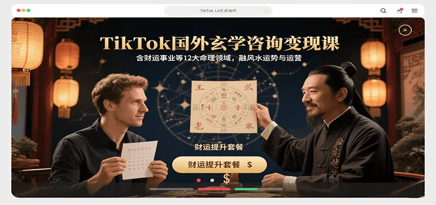 TikTok国外玄学咨询变现课，含财运事业等12大命理领域，融风水运势与运营-轻创
