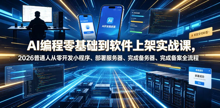 AI编程零基础到软件上架实战课，2026普通人从零开发小程序、部署服务器、完成备案全流程项目落地教程-豌豆轻创