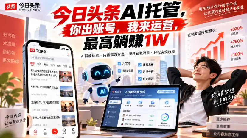 今日头条AI托管,你出账号,我来运营,最高躺賺1W【揭秘】-豌豆轻创